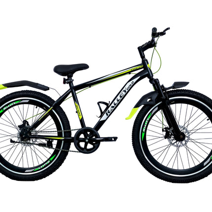 Ralley Jaguar 2.0 26T Full Size Bicycle | Front Suspension | Dual Disc Brakes | Triple Wall Alloy Rims | Single Speed | Matt Finish | Non Gear Cycle (Black/Green) 