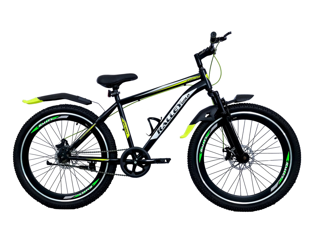 Ralley Jaguar 2.0 26T Full Size Bicycle | Front Suspension | Dual Disc Brakes | Triple Wall Alloy Rims | Single Speed | Matt Finish | Non Gear Cycle (Black/Green) 