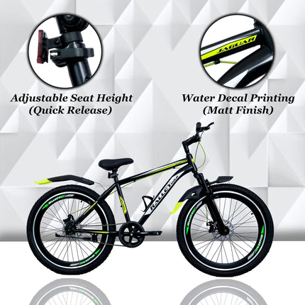 Ralley Jaguar 2.0 26T Full Size Bicycle | Front Suspension | Dual Disc Brakes | Triple Wall Alloy Rims | Single Speed | Matt Finish | Non Gear Cycle (Black/Green) 