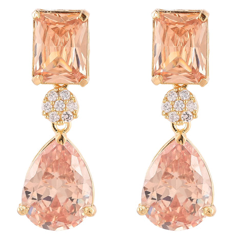 Ratnavali Jewels American Diamond Gold Plated Bold Stunning Champagne Earrings Dangle Drop For Women/Girls RV3205C 