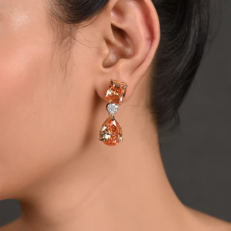 Ratnavali Jewels American Diamond Gold Plated Bold Stunning Champagne Earrings Dangle Drop For Women/Girls RV3205C 