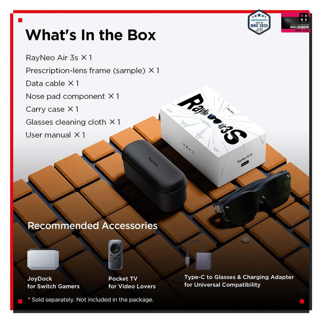 RayNeo Air 3s AR/XR Glasses, 201" 120Hz FHD HueView Display, Portable AR Video Eyewear Gaming Glasses for iPhone 16/15, Android, Mac, Switch, PS5, Steam Deck - Next-Gen Wearable Theater 