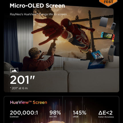 RayNeo Air 3s AR/XR Glasses, 201" 120Hz FHD HueView Display, Portable AR Video Eyewear Gaming Glasses for iPhone 16/15, Android, Mac, Switch, PS5, Steam Deck - Next-Gen Wearable Theater 