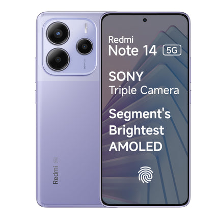 Redmi Note 14 5G (Phantom Purple, 8GB RAM 128GB Storage) | Global Debut MTK Dimensity 7025 Ultra | 2100 nits Segment Brightest 120Hz AMOLED | 50MP Sony LYT 600 OIS+EIS Triple Camera 