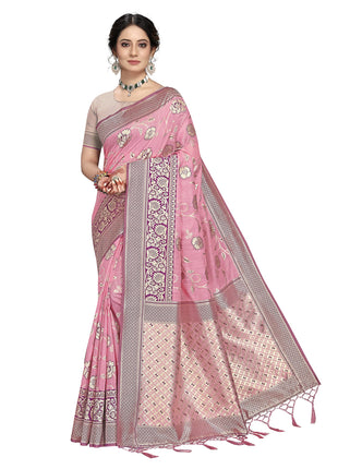 Rekha Maniyar Women's Pure Cotton Banarasi Saree with Blouse Piece (KALPANA_Rani) 