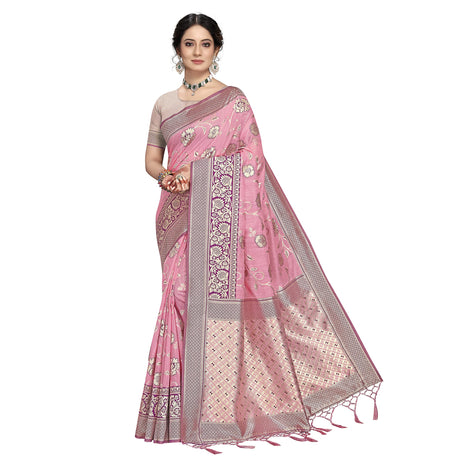 Rekha Maniyar Women's Pure Cotton Banarasi Saree with Blouse Piece (KALPANA_Rani) 