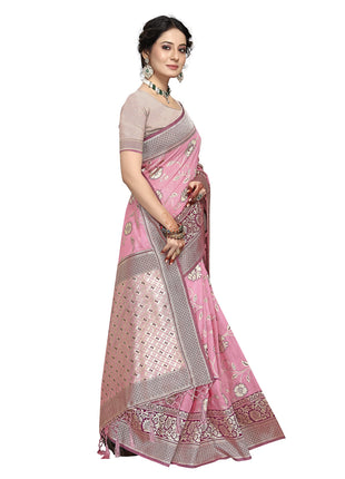 Rekha Maniyar Women's Pure Cotton Banarasi Saree with Blouse Piece (KALPANA_Rani) 