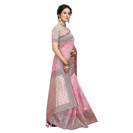 Rekha Maniyar Women's Pure Cotton Banarasi Saree with Blouse Piece (KALPANA_Rani) 