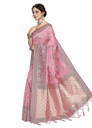 Rekha Maniyar Women's Pure Cotton Banarasi Saree with Blouse Piece (KALPANA_Rani) 