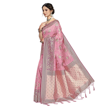 Rekha Maniyar Women's Pure Cotton Banarasi Saree with Blouse Piece (KALPANA_Rani) 