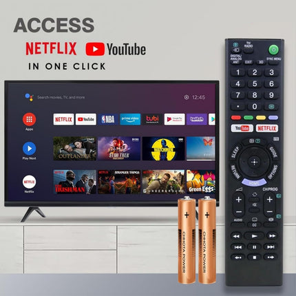 Remote for Sony LED Smart TV with 2 AAA Batteries | YouTube and Netflix Hotkeys | Original Replacement for Sony Bravia LCD LED OLED QLED 4K Ultra HD Smart Android tv Remote Control 