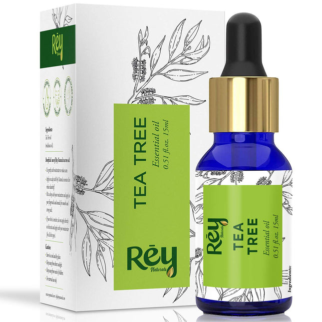 Rey Naturals Pure Tea Tree Essential Oil | Tea Tree Oil For For Hair | Tea Tree Oil for face | Tea Tree oil for skin | Suitable For All Skin & Hair Types - 15ml 