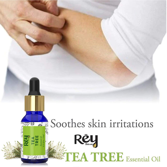 Rey Naturals Pure Tea Tree Essential Oil | Tea Tree Oil For For Hair | Tea Tree Oil for face | Tea Tree oil for skin | Suitable For All Skin & Hair Types - 15ml 