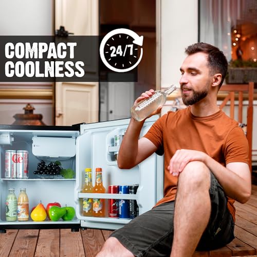 Rockwell 47L Mini Refrigerator – Compact Design, 2-Star Rated, Ideal for Small Spaces, Dorms, and Offices, Features Reliable Cooling and Adjustable Shelves with Chiller Tray, Black 