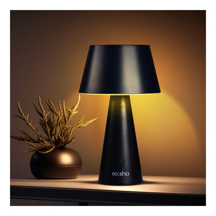 Rosha Helia Solar Wireless LED Table Lamp (Black)| Upto 14 Hrs Battery Backup |2600 mAh Rechargeable Batteries | Lamps for Bedroom and Living Room 