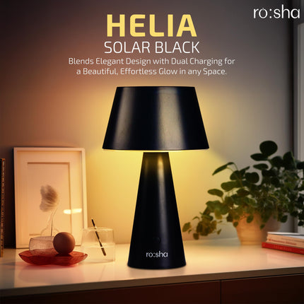 Rosha Helia Solar Wireless LED Table Lamp (Black)| Upto 14 Hrs Battery Backup |2600 mAh Rechargeable Batteries | Lamps for Bedroom and Living Room 