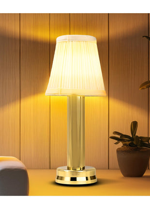 Rosha Illume Wireless Aluminium LED Table Lamp (Gold)| Upto 14 Hrs Battery Backup |2600 mAh Rechargeable Batteries Lamps for Bedroom and Living Room 