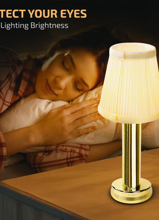 Rosha Illume Wireless Aluminium LED Table Lamp (Gold)| Upto 14 Hrs Battery Backup |2600 mAh Rechargeable Batteries Lamps for Bedroom and Living Room 