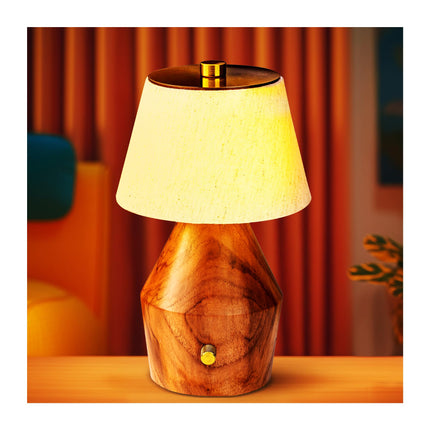 Rosha Lignum Wireless Wood LED Table Lamp (Light Brown)| Upto 14 Hrs Battery Backup |2600 mAh Rechargeable Batteries | Lamps for Bedroom and Living Room. 