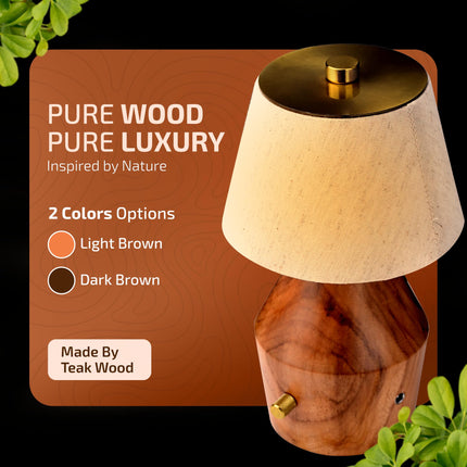 Rosha Lignum Wireless Wood LED Table Lamp (Light Brown)| Upto 14 Hrs Battery Backup |2600 mAh Rechargeable Batteries | Lamps for Bedroom and Living Room. 