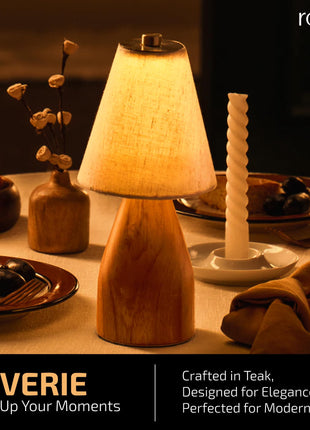 Rosha Reverie Wireless Wood LED Table Lamp (Light Brown)| Upto 14 Hrs Battery Backup |2600 mAh Rechargeable Batteries | Lamps for Bedroom and Living Room 