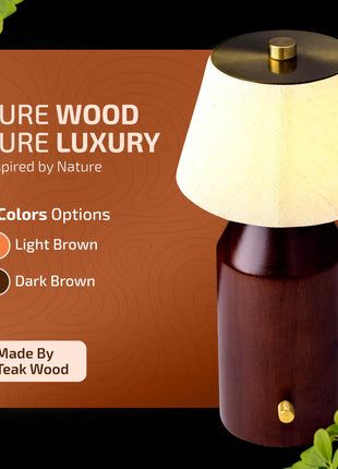 Rosha Sylva Wireless Wood LED Table Lamp (Dark Brown)|Upto 14 Hrs Battery Backup |2600 mAh Rechargeable Batteries Lamps for Bedroom and Living Room 
