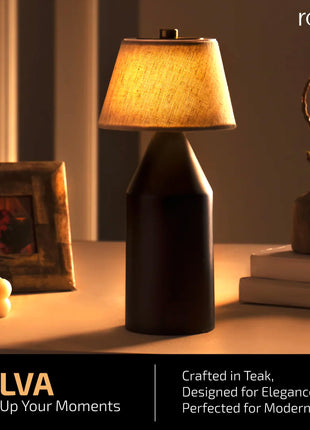 Rosha Sylva Wireless Wood LED Table Lamp (Dark Brown)|Upto 14 Hrs Battery Backup |2600 mAh Rechargeable Batteries Lamps for Bedroom and Living Room 