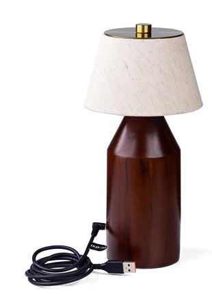 Rosha Sylva Wireless Wood LED Table Lamp (Dark Brown)|Upto 14 Hrs Battery Backup |2600 mAh Rechargeable Batteries Lamps for Bedroom and Living Room 