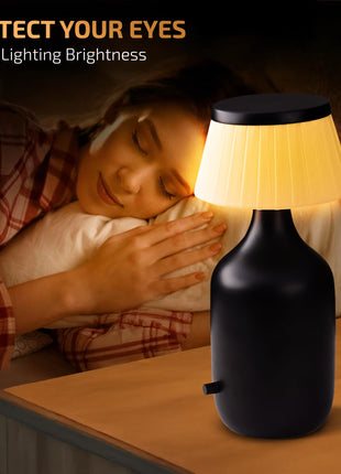 Rosha Valentino Wireless Aluminium LED Table Lamp (Black)| Upto 14 Hrs Battery Backup |2500 mAh Rechargeable Batteries | Lamps for Bedroom and Living Room 