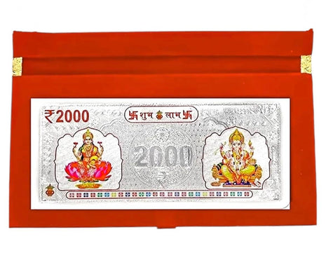 LVA CREATIONS Fine pure Silver Currency Note coin bar of 2000 lakshmi ganesh laxmi with 999 Purity for gift in happy birthday gift & happy anniversary gift festive gift pack for pooja & Dhanteras diwali. gift for wife birthday wedding special 