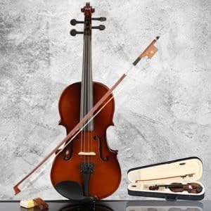SALABLEZ Vivaldi Acoustic Violin Full Size with Bow, Rosin, Carrying Hard Case,Instrument for Beginners, Adults, Boys, Girls, Children, Kids (4/4,Brown) 