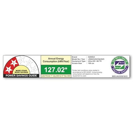 SANSUI 2025 New Launch 109cm (43) | 4K UHD Smart Google 5.0 (Android 14) | HDR10 & HLG| Dolby Vision| MEMC| HSR120 Hz| QLED TV | JSW43UG23Q (Black) 