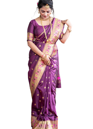 SGF11 Women's Kanjivaram Paithani Silk Sarees With Unstitched Blouse Piece (Wine) 