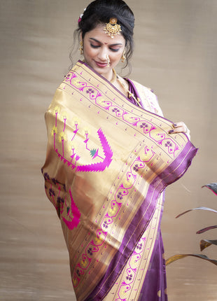 SGF11 Women's Kanjivaram Paithani Silk Sarees With Unstitched Blouse Piece (Wine) 