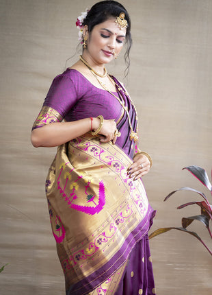 SGF11 Women's Kanjivaram Paithani Silk Sarees With Unstitched Blouse Piece (Wine) 