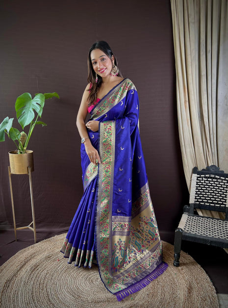 SGF11 Women's Kanjivaram Paithani Soft Silk Handloom Saree With Unstitched Blouse Piece (Violet) 