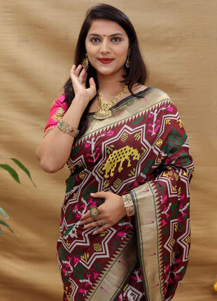 SGF11 Women's Kanjivaram Paithani Soft Silk Sarees With Unstitched Blouse Piece (Maroon) 