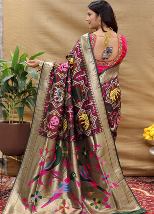 SGF11 Women's Kanjivaram Paithani Soft Silk Sarees With Unstitched Blouse Piece (Maroon) 