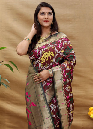 SGF11 Women's Kanjivaram Paithani Soft Silk Sarees With Unstitched Blouse Piece (Maroon) 