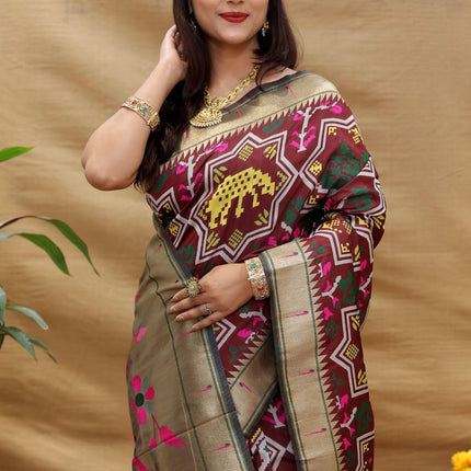 SGF11 Women's Kanjivaram Paithani Soft Silk Sarees With Unstitched Blouse Piece (Maroon) 