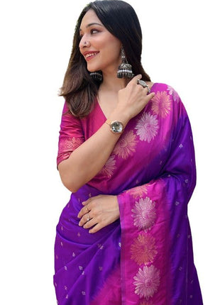SGF11 Women's Kanjivaram Pure Soft Silk Saree With Blouse Piece (Purple) 