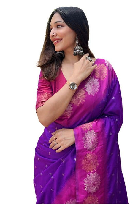 SGF11 Women's Kanjivaram Pure Soft Silk Saree With Blouse Piece (Purple) 