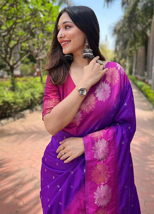 SGF11 Women's Kanjivaram Pure Soft Silk Saree With Blouse Piece (Purple) 