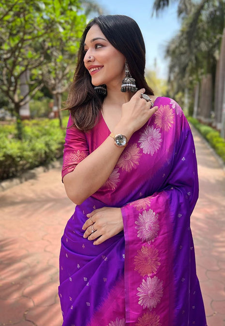 SGF11 Women's Kanjivaram Pure Soft Silk Saree With Blouse Piece (Purple) 