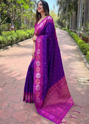 SGF11 Women's Kanjivaram Pure Soft Silk Saree With Blouse Piece (Purple) 