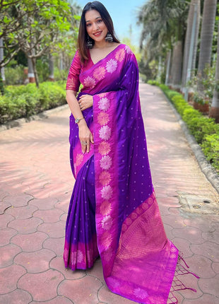 SGF11 Women's Kanjivaram Pure Soft Silk Saree With Blouse Piece (Purple) 