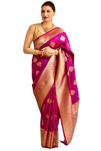 SGF11 Women's Kanjivaram Soft Lichi Silk Sarees With Blouse Piece (Pink) 