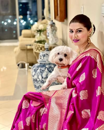 SGF11 Women's Kanjivaram Soft Lichi Silk Sarees With Blouse Piece (Pink) 