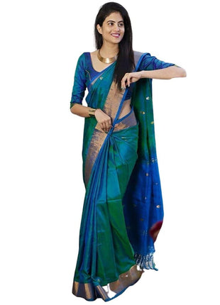 SGF11- Women's Kanjivaram Zari Woven Soft Silk Saree With Unstiched Blouse Piece (Rama Green) 