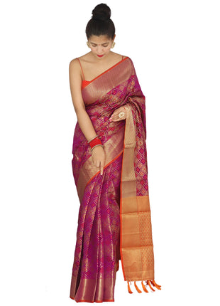 SGF11 Women's Kanjivaram patola Soft Lichi Silk Sarees With Unstitched Blouse Piece (Wine) 